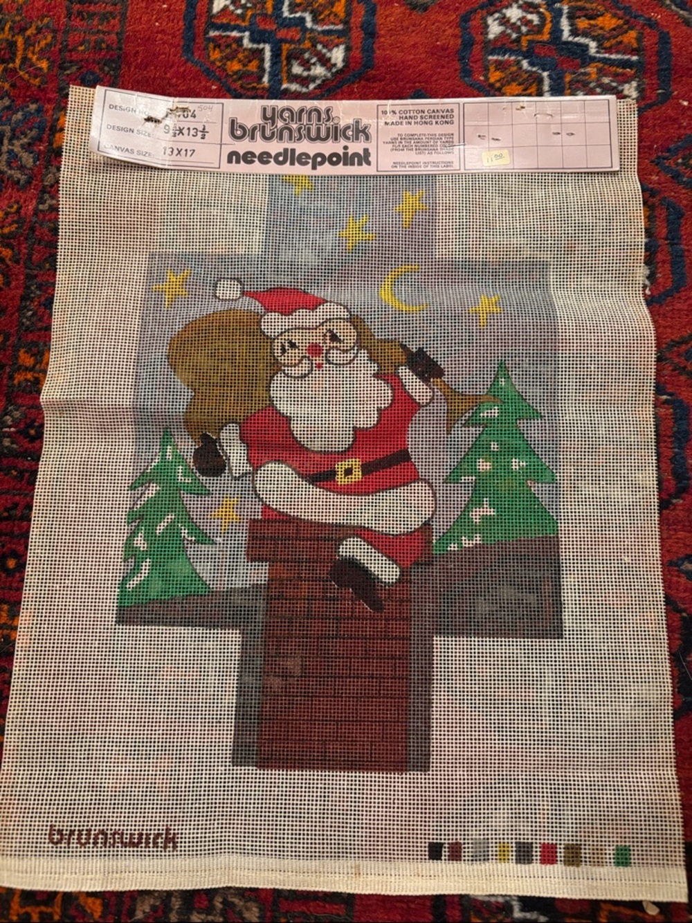Vintage Santa Needlepoint Canvas Brick Cover